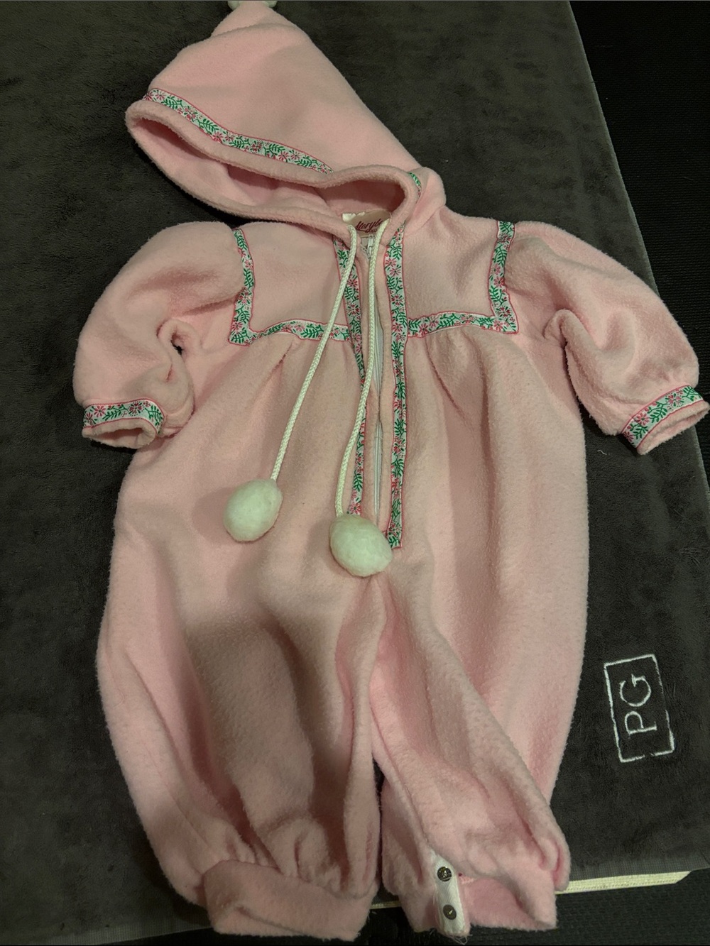 Cozy Pink Hooded Baby One-Piece with Pom Trim